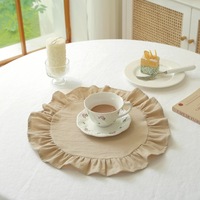 Set de table rond en coton à carreaux roses fait main pour mariage, serviettes variées, sets de table à volants