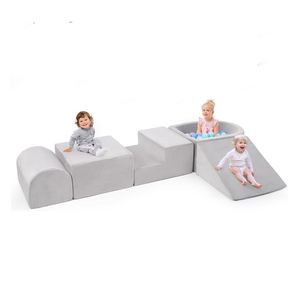 Piscine à balles d'intérieur Playwork avec couverture en velours lavable en machine, blocs de jeu en mousse gris doux pour enfants de 1 à 3 ans - Product Image 1