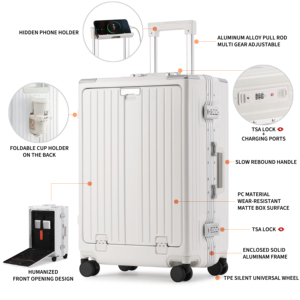 <strong>Multifunctional</strong> Front Open Lid PC Aluminum Frame Trolley <strong>Suitcase</strong> 18/20Inch Computer Boarded Luggage Universal Wheel Travel Case - Product Image 3