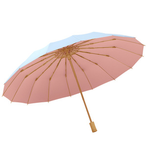 Paraguas Plegable 16K de 16 Varillas con 70% de Protección Solar, Estilo Fresco, Revestimiento de Color, Mango de Madera Vintage, Manual, Regalo, 105cm - Product Image 5