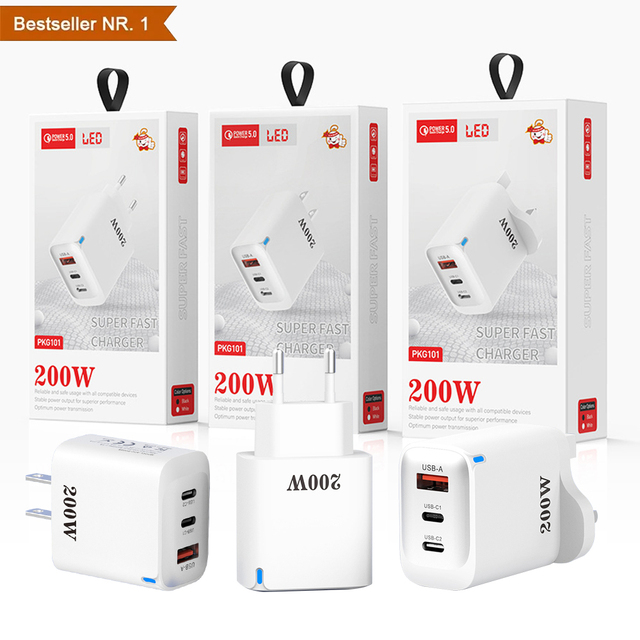 3 Ports USB 200W Charger EU/US/UK Fast Charging Phone Type-C Charger QC3.0 Adapter Head for iPhone Samsung Xiaomi Redmi