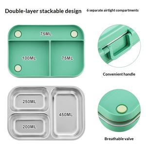 Boîte à lunch divisée en acier inoxydable SUS304, boîte bento étanche avec fourchette et cuillère pour le bureau et les pique-niques - Product Image 4
