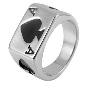 yunnique Men's <b>Titanium</b> Steel <b>Ring</b> Ace Of Spades Playing Card Design Gold Color Fashion Jewelry Gift - Product Image 5