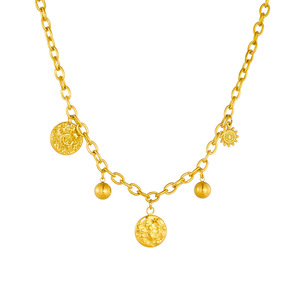 Retro Fashion Star Moon Sun Face Round Pendant Gold Plated Stainless Steel O Chain Necklace - Product Image 5