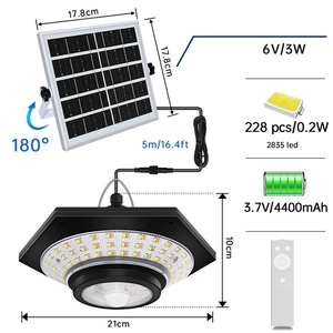 Plafonnier solaire 288 LED, lampe suspendue intérieure/extérieure, double couleur, étanche IP65, télécommande, éclairage solaire pour hangar, maison - Product Image 2