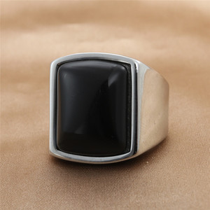 yunnique <b>Men's</b> Stainless Steel <b>Ring</b> Black Stone Geometric Square Retro Style Gift Jewelry - Product Image 1