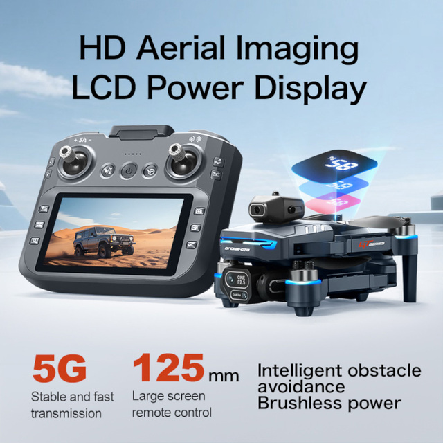 Professional RC Drone Dual HD Camera FPV WiFi Brushless Motor Obstacle Avoidance Foldable Optical Flow Drone with Display Screen