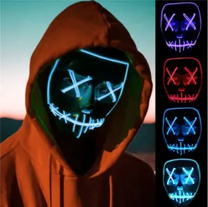 Halloween lighting Horror Design 7 Color Light Up Black Purge clarity Mask hoodie Glow Party el Wire Neon Face Masks Re-useable
