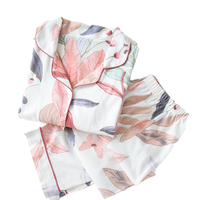 Conjunto de pijamas de algodón estampado para mujer, ropa de dormir informal suave de manga larga con cuello vuelto y largo completo, temporada de primavera
