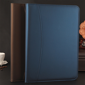 Sang trọng da đen làm bằng tay tài liệu kinh doanh danh mục đầu tư thư mục với máy tính - Product Image 2