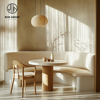 Ensemble de mobilier de café-restaurant rond en marbre blanc : banc, canapé, banquette, chaise, table