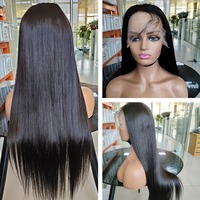 Sampel wig renda gratis harga grosir, wig depan renda Brasil virgin kelas atas rambut manusia dengan rambut bayi untuk wanita warna hitam