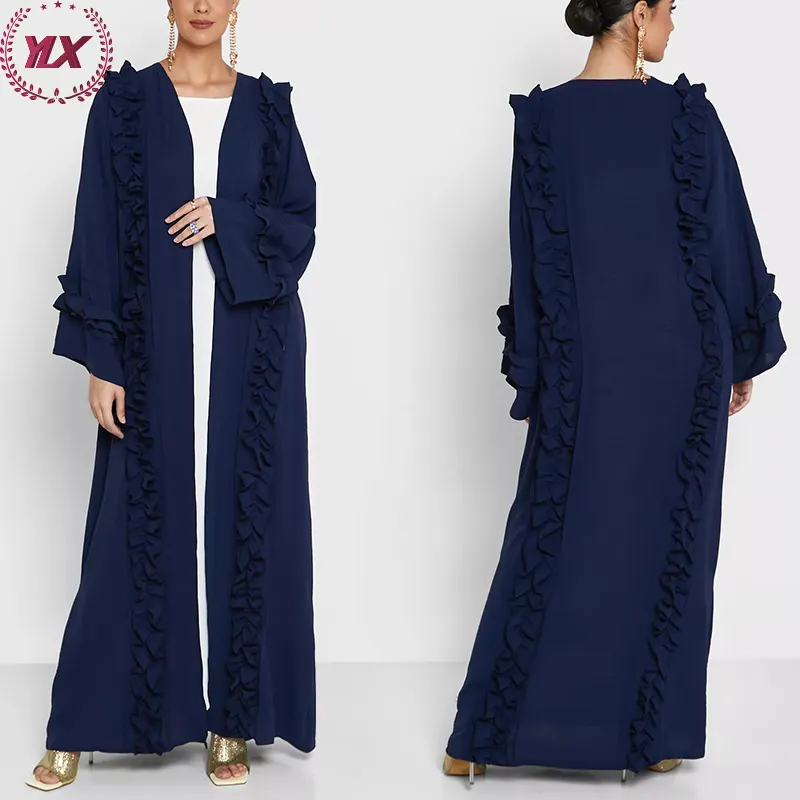Elegante morbido Baby Blue Pearl squisito ricamo Design tessuto traspirante Abaya Dubai turchia abito Hijab moda musulmana