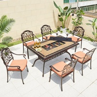 ensemble de salle à manger, meubles de terrasse extérieure, table de barbecue en fonte d'aluminium, 6 chaises pour restaurant