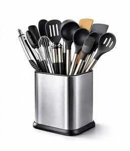 Support de rangement carré en acier inoxydable pour ustensiles de cuisine, design minimaliste et durable - Product Image 1