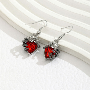 Gothic Heart Skull Hand <b>Drop</b> <b>Earrings</b> <b>Red</b> Crystal Zinc Alloy Party Jewelry for Women Halloween Style - Product Image 4