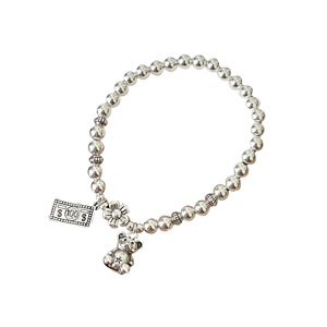 Pulsera elástica con cuentas de plata de ley S925 con dije de osito para mujer, regalo de joyería de estilo coreano - Product Image 5