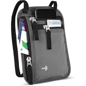 Portefeuille de cou pour voyage et porte-passeport avec blocage RFID, pochette de voyage en nylon fine et facile à dissimuler pour téléphone, argent, cartes et clés - Product Image 1