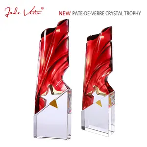 Jadevertu Red Color Trophy Hot Sale Printing K9 CrystalTrophy Chinese Supplier Trophy Liuli Crystal Trophies And Awards