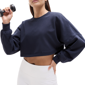 Personnalisé décontracté Active Yoga Wear coton à manches longues Crop hauts t-shirts usine personnalisé col rond sweats pour les femmes - Product Image 6