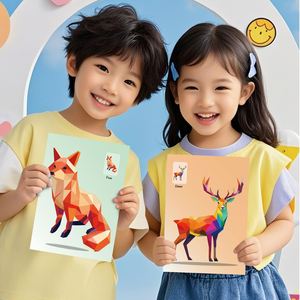 Kids Birthday Gift Boys Girls Book Craft 3D Geometric Animals Sticker by Number - Product Image 1