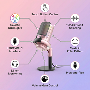Microphone USB/Type-C rose avec éclairage RGB, Plug & Play, Condensateur Cardioïde pour Streaming en Direct/Enregistrement/Karaoké 192kHz/24bit PJT-DMK2143 - Product Image 3
