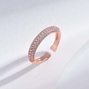 Anillos apilables de plata de ley S925 OEM para parejas, ajustables, con piedras, delicados, geométricos, de oro rosa, con diseño de trébol, para mujer. - Product Image 5