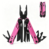 Pince multifonction pliable en acier inoxydable rose 17-en-1, outil EDC multifonction pour le camping, le bricolage et les cadeaux