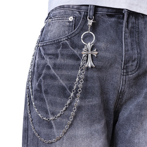 Hip Hop Punk Metal Double <b>Cross</b> Waist <b>Chain</b> Tibetan Silver Unisex Casual Denim Accessory - Product Image 5