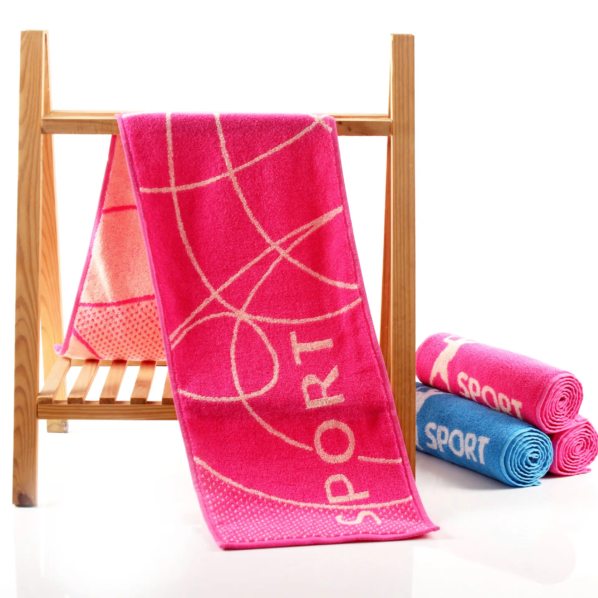 Factory wholesale color woven cotton sports towel jacquard logo gym absorbent towel badminton tennis portable