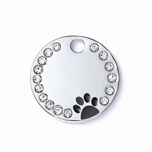 High Quality Bling Zinc Alloy Metal Plate Bling Id Pet Tag Circle Sublimation Necklace Men Engraver Dog Tag