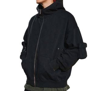 Sudadera con capucha y cremallera de gran tamaño personalizada de 450GSM para hombre, 100% algodón bordado, bolsillo teñido liso para otoño - Product Image 3