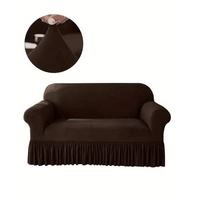 Housse de canapé élastique tout-en-un de couleur unie avec jupe pour canapé 2 places, housse de fauteuil et de canapé pour salon