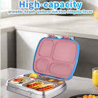 Boîte à lunch Bento en acier inoxydable à 4 compartiments pour enfants Boîte à lunch scolaire réutilisable étanche