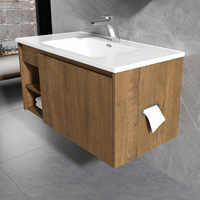 Ensemble de meuble-lavabo mural de salle de bain moderne de luxe en chêne mat avec vasque de rangement et armoire miroir sur le dessus du meuble-lavabo