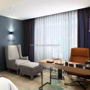 Juego de Dormitorio Doble Moderno y Económico para Apartamento u Hotel, Camas Individuales con Cabecera Acolchada, Mesitas de Noche, Armario, Silla, Escritorio y Consola para TV - Product Image 2