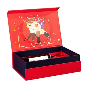 プレゼント用の豪華な赤い3Dギフトボックスカスタムロゴテクスチャファンシーギフト段ボール箱ゴールドホットスタンプギフトパッケージ、フリップオープン