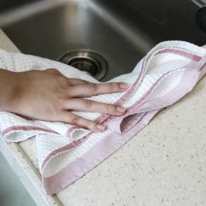 Groothandel Microfiber Wafel Keuken Handdoek Vaatdoeken Zacht Absorberend Veilig Voor Alle Huid Pluisvrije Touwtjes Keuken Handdoek Doek