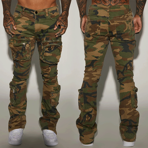 Pantaloni da Uomo in Felpa di Cotone di Alta Qualità, Stile Streetwear con Logo Personalizzato, Gamba Larga Dritta Vintage Nera, Modello Baggy <span class=keywords><strong>Camouflage</strong></span> - Product Image 1