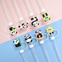 Adorno de pajita de panda de PVC blando, reutilizable, de 10 mm, con diseño de dibujos animados, decorativo y lindo, tipo tapón antipolvo para beber