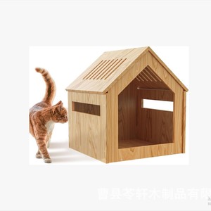 Casa de madera para perros/gatos, casa para gatos para todas las estaciones, casa para gatos semicerrada, nueva casa transpirable para mascotas de interior - Product Image 1