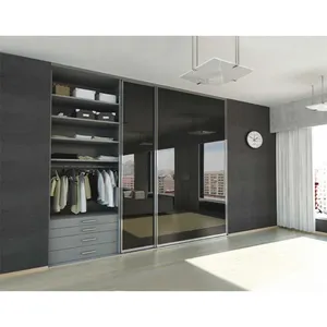现代经典漆黑木衣柜家具设计定制卧室滑动镜门布衣柜