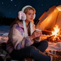 Costume de mascotte gonflable LED avec oreilles de lapin et cache-oreilles en fourrure pour femmes et filles, idéal pour les soirées