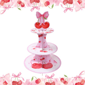Soporte para Cupcakes con Lazo Rosa, Soporte para Torre de Postres con Temática de Cereza para Cumpleaños, Fiestas de Bebés, Decoración de Bodas - Product Image 5
