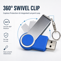 Flashdisk USB 2.0 Putar 360 Derajat Logo Kustom, Pen Drive Logam Baru Garansi 3 Tahun Grosir 8GB 16GB 32GB 64GB