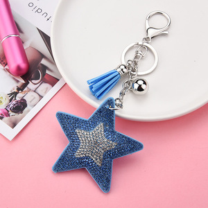 Hot Sale Rhinestone Pentagram Keychain Glitter Sequin Star Crystal Decorative Keychain Tassel Pendant Charm Bag Star Keychain