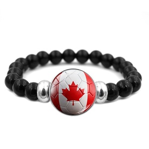 Bracelet unisexe en perles de verre soufflé et pierres naturelles, motif drapeau national et football, élastique à pression, <span class=keywords><strong>pour</strong></span> <span class=keywords><strong>homme</strong></span>, collection 2026 - Product Image 1