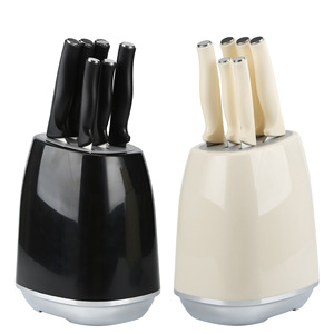 Ensemble de 7 couteaux de chef, de tranchage et de dégrossissage en acier inoxydable beige crème, avec bloc ovale en forme de galet, 6-7,9 pouces, 30Cr13 poli - Product Image 6