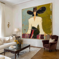 Peinture abstraite de portrait texturée peinte à la main sur toile avec cadre, art mural haut de gamme pour salon.