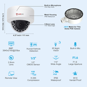 Caméra IP PoE 8MP, détection humaine/mouvement, vision nocturne IR, micro intégré, étanche IP66, H.265, tourelle, NVR/NAS, <span class=keywords><strong>Anpviz</strong></span> - Product Image 3